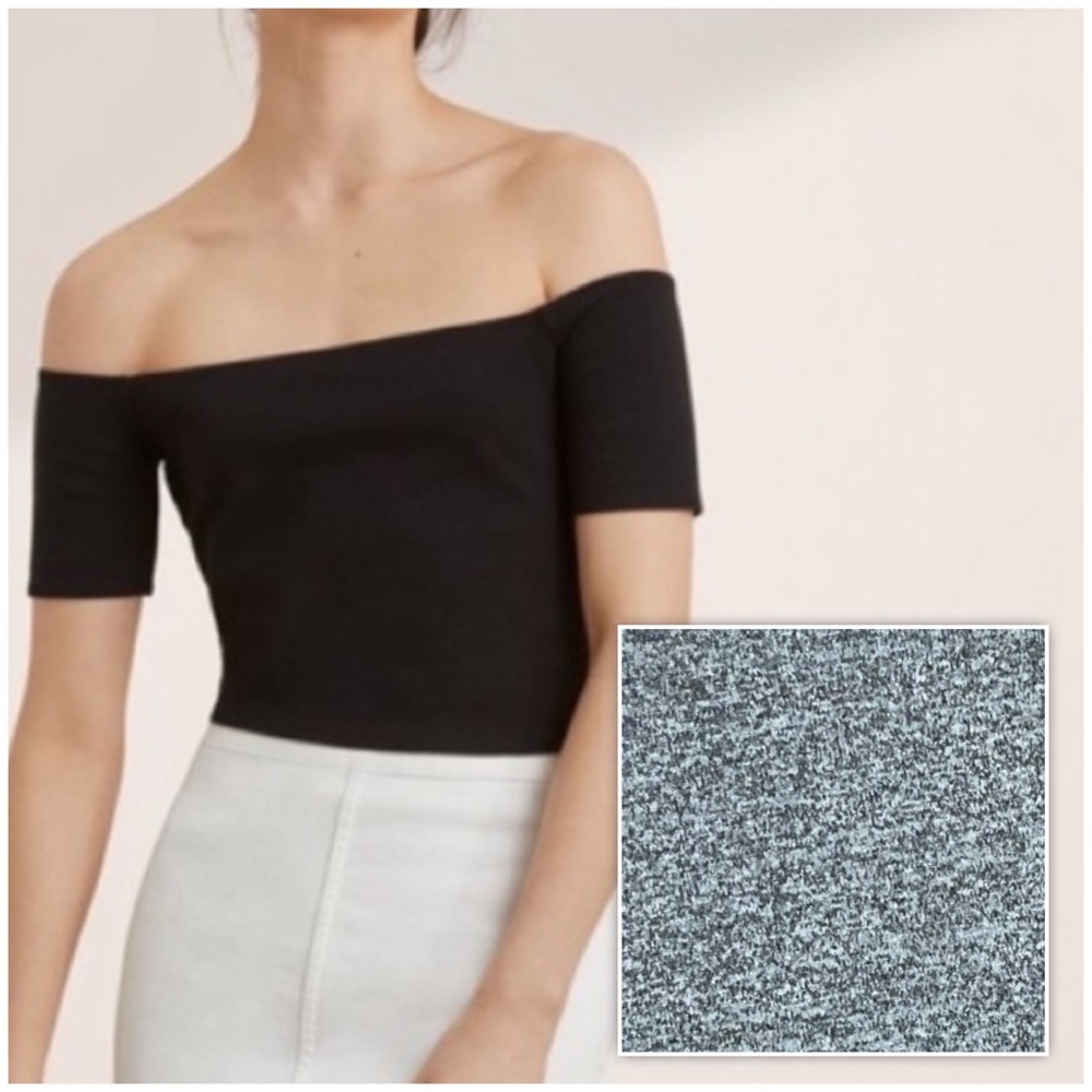 Aritzia Wilfred Free Marbled Grey Bayne Off The Shoulder Cropped Tee Size Medium - Picture 1 of 9